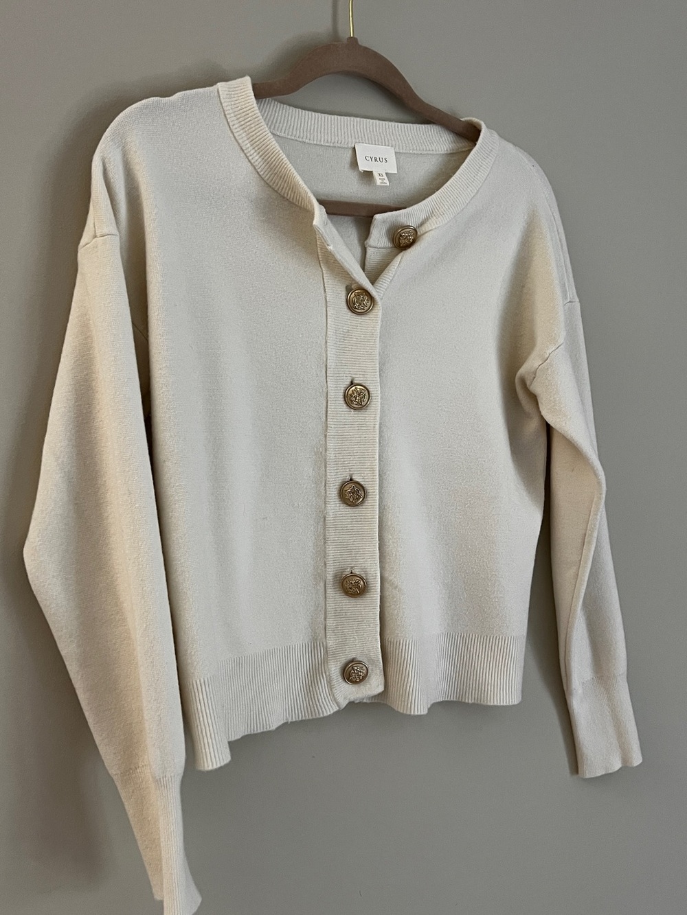 Cyrus Ivory Button-Front Cotton Blend Cardigan
